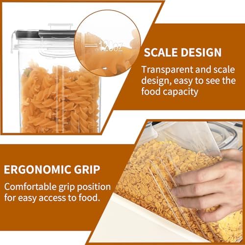 Cereal Containers Storage Set (4L / 135.2oz), 8PCS Airtight Food Storage Containers with Lids, Cereal Dispensers for Kitchen Pantry Organization and Storage with Pour Spout, 20 Labels, Marker