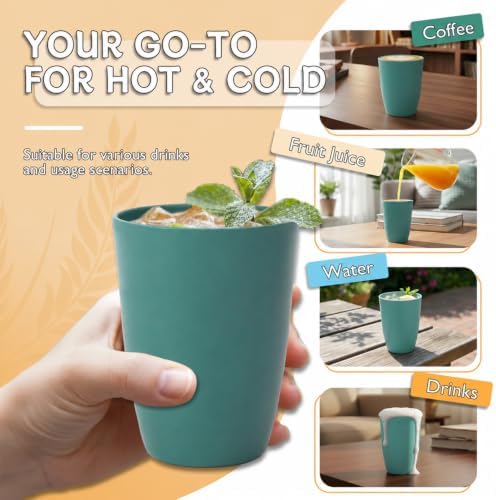 Wrova Wheat Straw Cups 6 PCS Good Alternative to Plastic Reusable Cups 12 oz Unbreakable Drinking Cup Reusable Dishwasher Safe Water Plastic Glasses Green