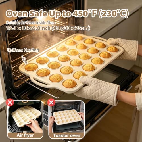 Beige Mini Silicone Muffin Molds: 2 Pack 24 Small Cupcake Mold for Baking
