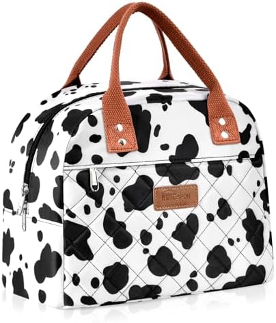 HOMESPON Insulated Lunch Bag for Women Men Adults Lunch Tote with Front Pocket Lunch Box Container Cooler Bag for Work Picnic (Dairy Cow)