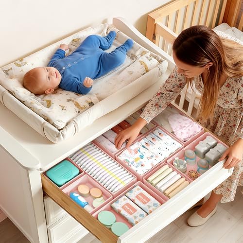DIMJ Drawer Organizer Clothes Storage - 18 Pack Baby Dresser Organizer for Nursery, Foldable Drawer Dividers for Bedroom Closet Organization, Fabric Storage Bins for Socks, Underwears, Bras