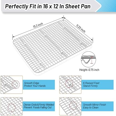 TeamFar Cookie Sheets with Cooling Racks, 2 Pans + 2 Racks, 16x12x1 Inch