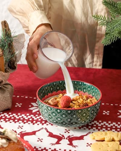 HASENSE Cereal Bowls Set of 6, 20 oz Christmas Ceramic Soup Bowls, Small Serving Dishes Set for Kitchen, Ideal for Salad, Pasta, Oatmeal, Ramen, Fruit, Dishwasher & Microwave Safe