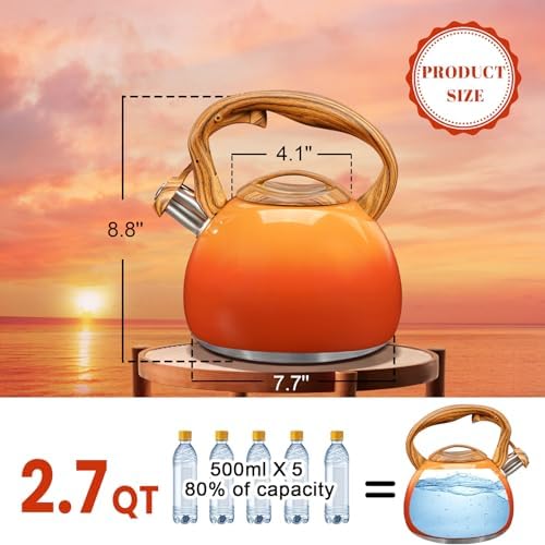 GGC Whistling Tea Kettle for Stove Top, 3.2QT/3L Stainless Steel Tea Kettle
