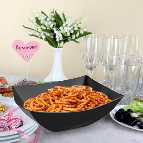 R-kay 6 Pack Square Extra Large Plastic Black Serving Bowls -128 Oz Black Plastic bowls - Salad Bowls Large Serving, Premium Heavy Duty For Weddings Catering And Birthday parties