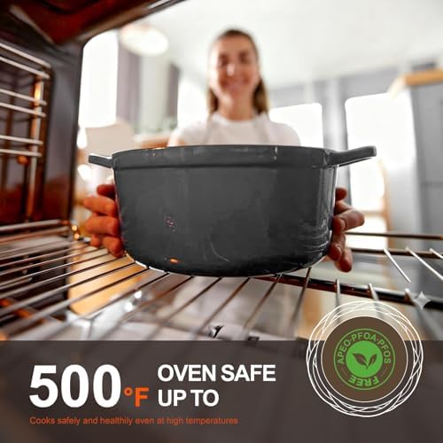 Overmont Enameled Cast Iron Dutch Oven - 5.5QT Pot with Lid Cookbook, Grey