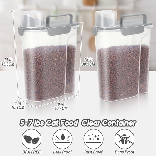 LEAWALK 5Lbs Airtight Cat Dog Food Storage Container With Upgraded Large Nozzle, BPA-Free Pet Food Storage Containers For Rice, Grain, Pet Food, Flour Dog Treat Storage-2Pack Grey