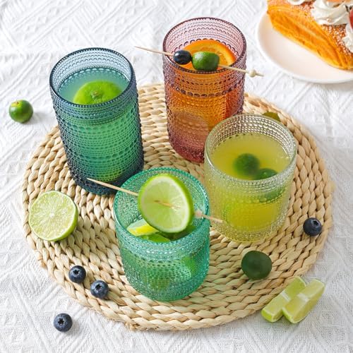 Moretoes Colored Hobnail Drinking Glasses Set of 12 Vintage Glass Cups