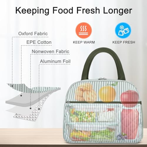 KUBYA Lunch Bag Lunch Box for Women Adult Men Insulated Quilted Reusable Large Lunch Tote Bag Leakproof Simple Cooler Bag for Work Office Picnic Beach or Travel