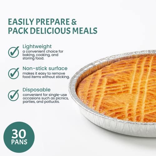 Round Disposable Aluminum Pie Pans (30 Pack) - 7 Inch Disposable Pie Pans - Round Aluminum Foil Pans For Baking, Grilling, Cooking, Storing, Prepping