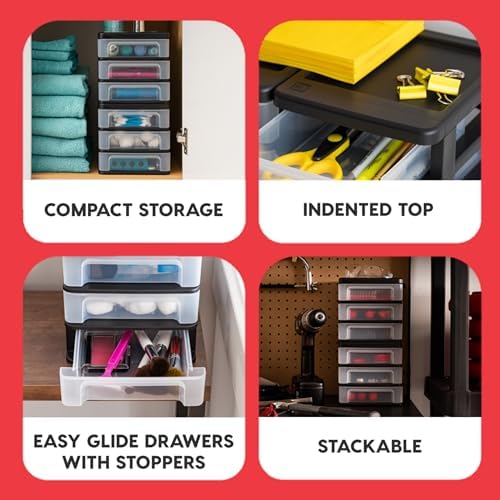 IRIS USA 2-Pack, 3-Drawer Medium Plastic Stacking Desktop Organizer, Black