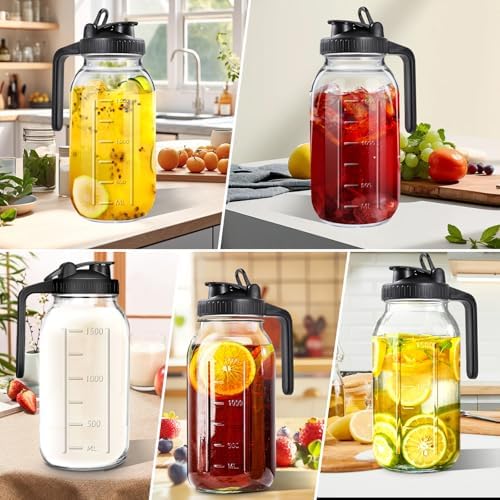 64oz Mason Jar Pitcher, Airtight & Leakproof Glass Pitcher with Lid