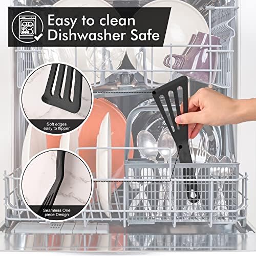 HOTEC 2-Pack Silicone Slotted Fish Turner Spatula Set, Black