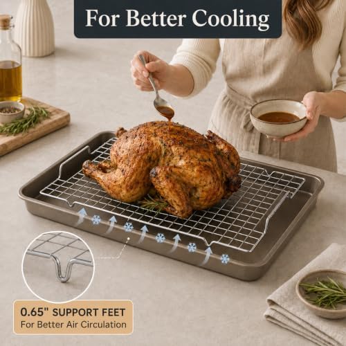 4 Pack Heavy-Duty Wire Cooking Rack Baking Racks with Handle 14.1" x 10.7"