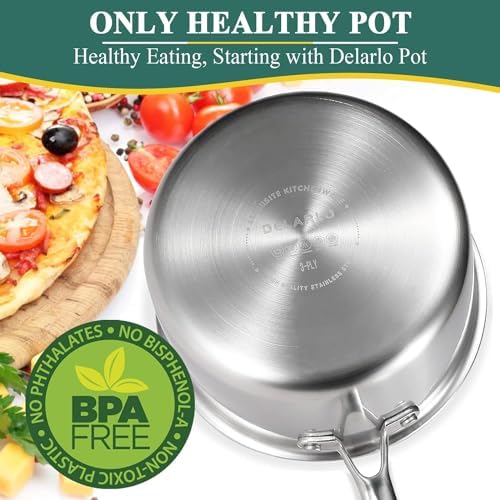 DELARLO Tri-Ply Stainless Steel Saucepan 1QT 2QT 3.5QT Kitchen Pot Set