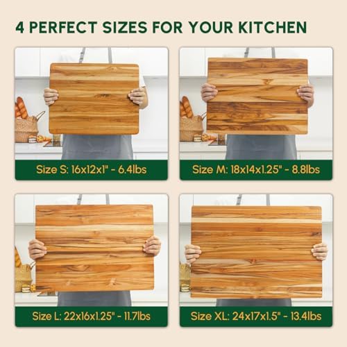 BEEFURNI Large Teak Wood Cutting Board with Hand Grip (22x16x1.25", L)