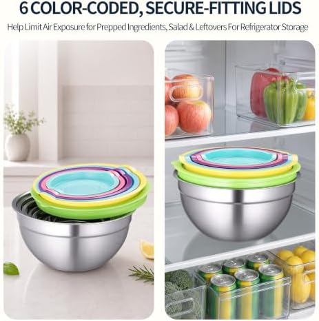 Stainless Steel Mixing Bowls with Lids Set, 3 Grater Inserts