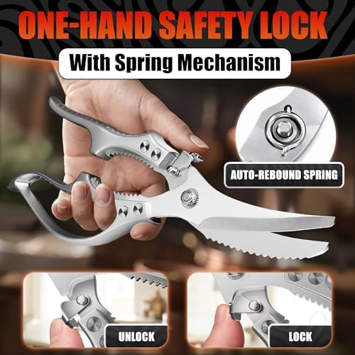 Stainless Steel Poultry Shears, Hardened Blades, Safety Lock