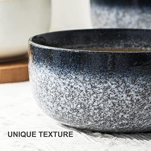 S&Q'S CERAMICS Cereal Bowls - 36 Ounce, Japanese Noodle Bowl Set, Ceramic Bowls for Kitchen, Breakfast, Oatmeal, Microwave and Dishwasher Safe, [Set of 4], Dark Blue