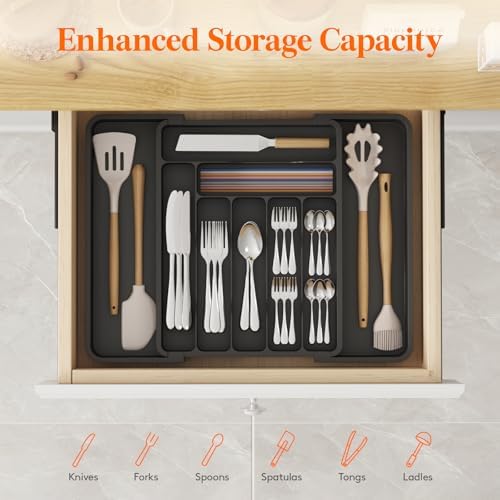 Lifewit Expandable Silverware Drawer Organizer, Kitchen Utensil Tray