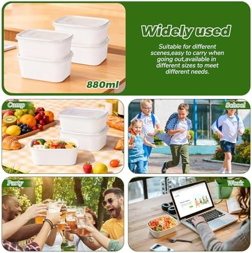 DI QIU REN 50-Pack 29oz Disposable Meal Prep Containers with Lids & Forks, Kraft Paper Bowls To Go Take Out Food Containers with Lids, Microwave & Freezer Safe (White Kraft Paper, 29oz 50 Count)