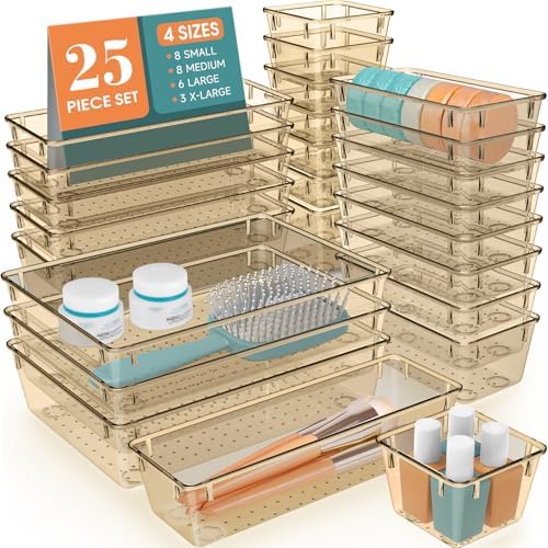 25 PCS Plastic Drawer Organizer Set, Makeup Organizers and Storage Bins