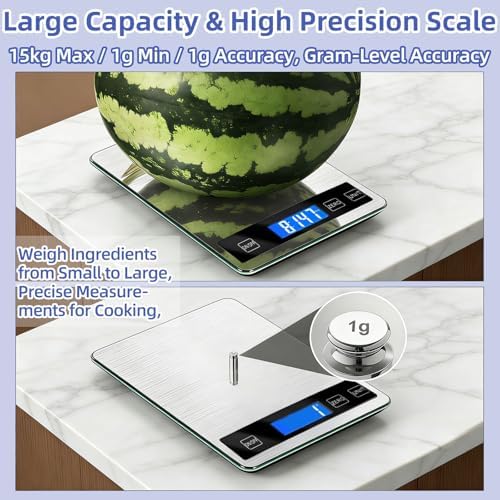 33lb Digital Kitchen Scale, Food Scale with USB Rechargeable & Batteries