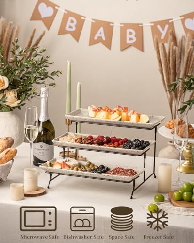 LAUCHUH 3 Tier Serving Trays for Party, Porcelain Tiered Serving Tray Stand