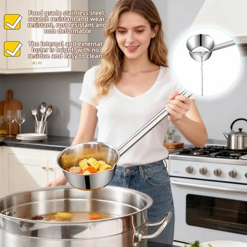 Stainless Steel Long Handle Scoop, Eagle Beak Spout Design - Multipurpose Kitchen, Bath, Garden Ladle Cup for Oil, Soup, Shampoo, Pet Food 13.8 inch Heat-Resistant Handle