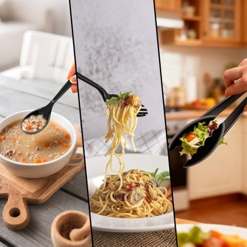 24 Pcs Black Plastic Serving Utensils Set, Disposable & Reusable Supplies