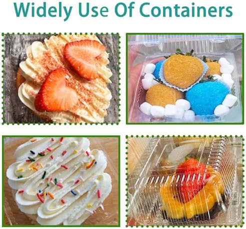 Qyyiguf 50 Pcs Clear Hinged Plastic Containers with Lids,Square To Go Containers,Disposable Clamshell Takeout Tray for Dessert,Cakes,Cookies,Salads,Pasta,Sandwiches, 43asDASA
