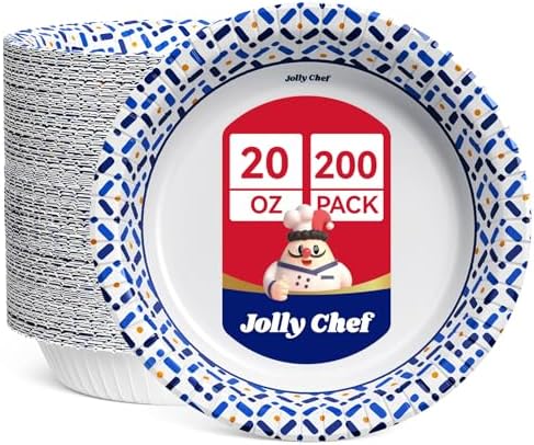 JOLLY CHEF Paper Bowls 20 oz 200 Count Large Disposable Bowls Bulk