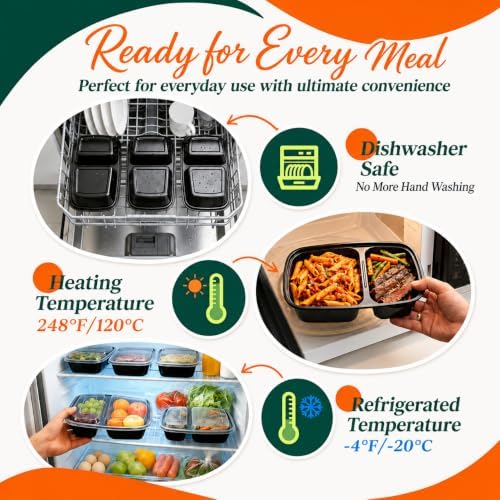 Glotoch Express 400 Pack 32 oz Meal Prep Containers,2-Compartment Reusable Food Storage Containers with Lids,Microwave Freezer Dishwasher Safe,Sturdy Leakproof&BPA Free Bento Box for To Go Take Out