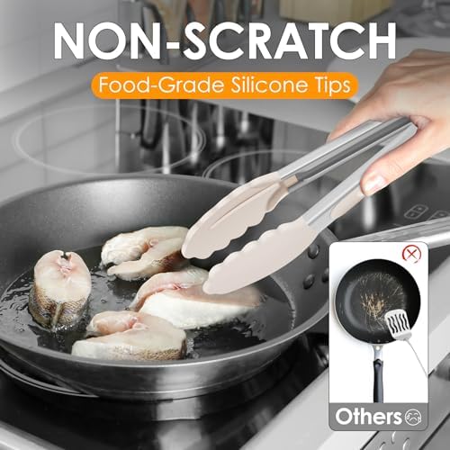 HOTEC Silicone Kitchen Tongs for Cooking, 9-Inch Serving Tongs, Set of 3
