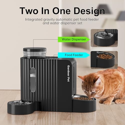 Gravity Automatic Cat Feeder, Water & Food Dispenser Set, Stainless Bowls