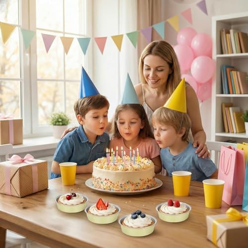 Beasea Aluminum Foil Ramekins Tart Tin, 100 Pack 7.3oz 215ml Disposable Baking Cups Only, 4 Inch Mini Ramekin No Lids Cupcake Baking Pie Cups for Party - Sage Green