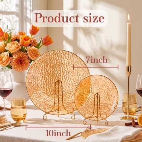Rubtlamp 60Pcs Orange Plastic Plates, Orange Disposable Plates With Gold Rim, Hammered Plastic Plates Include 30 Dessert Platos, 30 Dinner Platos for Party