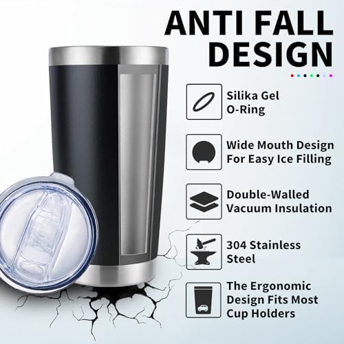 HAOLI 1 Pack 20oz Stainless Steel Tumbler with Lid/Black