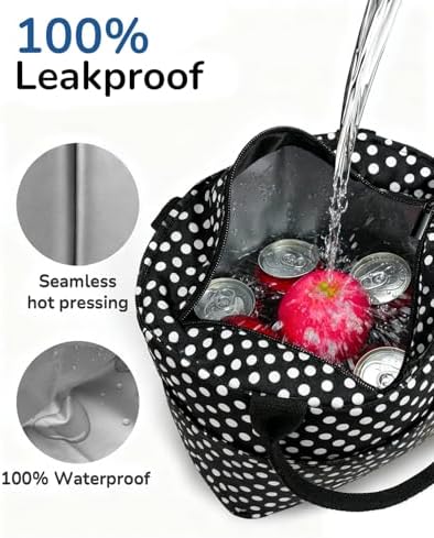 Aosbos Lunch Tote Bag,Insulated Lunch Bag For Women,Work,Office,Polka Dot