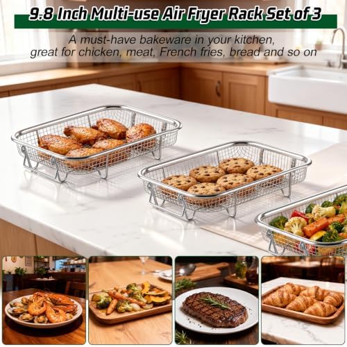P&P CHEF 9.8 Inch Air Fryer Basket for Oven, Air Fryer Rack, 3 Pieces