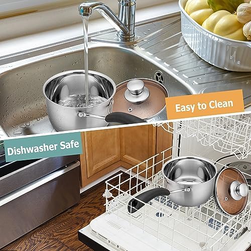 TeamFar 1qt & 2qt Saucepan with Lid, Stainless Steel Small Cooking Pot