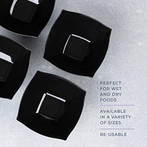 PLASTICPRO Disposable Square Serving Bowls, Party Snack or Salad Bowl, Plastic Black Pack of 4, 8 OUNCE, Black