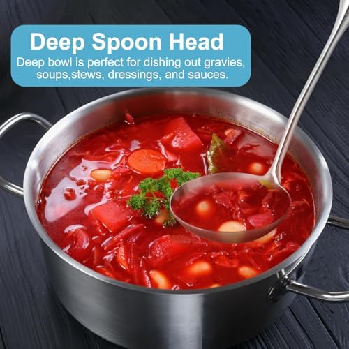 Stainless Steel Soup Ladle - 13.8" Durable Metal Ladel，Perfect Gifts