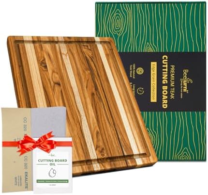 BEEFURNI Teak Wood Cutting Board with Juice Groove (18x14x1", S)