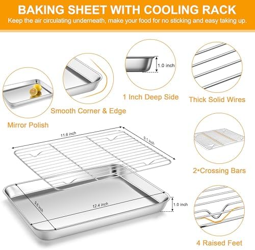 Homikit 12x10 Inch Stainless Steel Quarter Sheet Pan with Cooling Rack Set