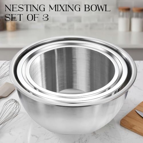 DUTZUN Stainless Steel Bowls, Metal Mixing Bowl Set of 3