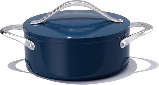 Stock Pot 4.5QT Nonstick Ceramic Dutch Oven Pot with Lid (9.5"x 4") Non-Toxic PFAS-Free Even Heat Distribution, for Braising, Baking Bread & Soups, Compatible for All Cooktops(Induction/Gas/Electric) Oven Safe to 500°F, Navy Blue