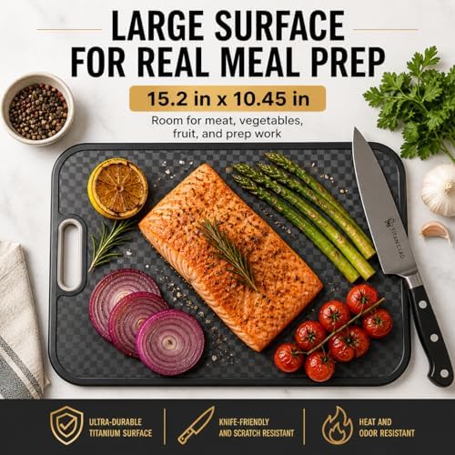 Titanium Cutting Board for Kitchen, Cutting Board Double Sided Food Grade, Pure Titanium and Wheat Straw PP, Scratch Resistant, Non Toxic Chopping Board, Dishwasher Safe, Easy to Clean Large Size