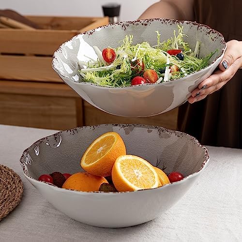 LEHAHA Farmhouse Melamine Serving Bowls,Set of 2, 130 OZ Break Resistant Large Deep Salad Bowls, BPA Free Large Bowl for Serving Salad, Fruit, Vegetables and Food Storage, 12" x 4", Gray