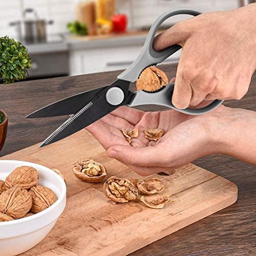 Country Kitchen Kitchen Scissors, Stainless Steel Kitchen Shears, Cooking Scissors for Cutting Meat, Chicken, Herbs and Produce with Blade Cover and Soft Grip Handles, Gray